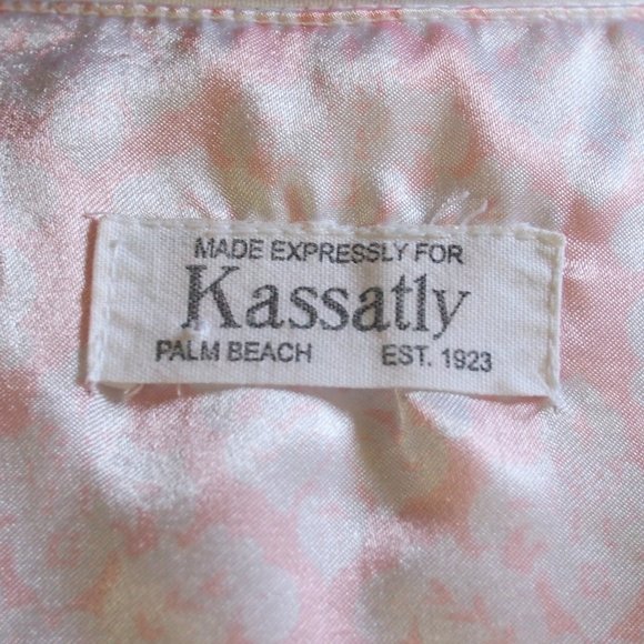 vtg KASSATLY Palm Beach Pink Floral Zip Up Satin Glam Lounge Robe Caftan Dress S - Picture 9 of 9